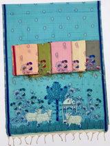 Tapti Cotton Saree - Jamdani Weaving Border & Pichwai Pallu-6 Pcs Set.