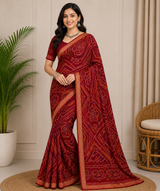 Latest Bandhani Chiffon Saree - Designer Floral Print 6 Pcs Wholesale Set