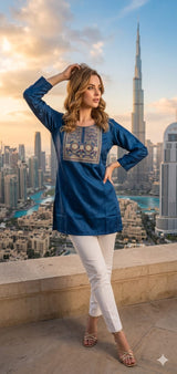 Gaji Silk Tunic Vol 4 Embroidered Women's Tunic Top L-XXL - 4 Pcs Set