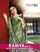 Vallabhi Ramya Georgette Fancy Print Saree With Swarovski Lace Border 8 Pcs Set - M.R. Saree Emporium