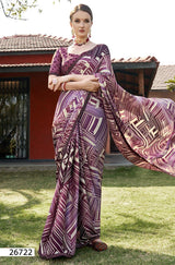 Vallabhi Ramya Georgette Fancy Print Saree With Swarovski Lace Border 8 Pcs Set - M.R. Saree Emporium
