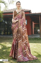 Vallabhi Ramya Georgette Fancy Print Saree With Swarovski Lace Border 8 Pcs Set - M.R. Saree Emporium