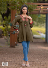 Kadlee Centuri Vol-3 – Rayon Wrinkle Kurti with Inner – 6 Designs – M.R. Saree Emporium