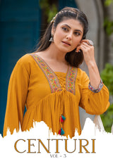 Kadlee Centuri Vol-3 – Rayon Wrinkle Kurti with Inner – 6 Designs – M.R. Saree Emporium