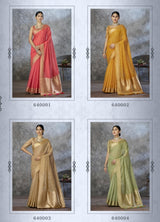 RajPath Ronak Cotton Silk Saree with Zari Woven Border - 6 PCS Set