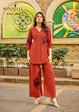 Wooglee Livonia Viscose Weaving Top with Thread Work & Heavy Rayon Bottom Suit Set - M.R. Saree Emporium