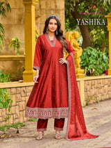 AANCHI Yashika Vichitra Silk Kurti Set with Embroidered Dupatta - 4 Pcs Set