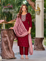 Aanchi Dhavani Vichitra Silk Kurti Pant Dupatta Set - 4 PCS Catalog - Designer Embroidered Ethnic Wear - M.R. Saree Emporium