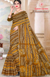AARZOO COTTON Soft Cotton Printed Saree with Designer Pallu - 8 Pcs Set