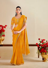 Stavan Bandhniya 9 PCS Set – Georgette Fancy Pattern with Embroidery Border & Blouse-M.R.Saree Emporium