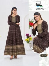 Blue Hills Waniya Rayon Foil Print Anarkali Gown Collection - 6 PCS - M.R. Saree Emporium
