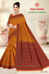 CRAPE KALAMKARI Cotton Kalamkari Printed Saree with Designer Border - 8 Pcs Set