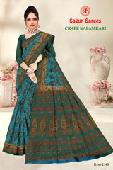 CRAPE KALAMKARI Cotton Kalamkari Printed Saree with Designer Border - 8 Pcs Set