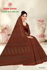 CRAPE KALAMKARI Cotton Kalamkari Printed Saree with Designer Border - 8 Pcs Set