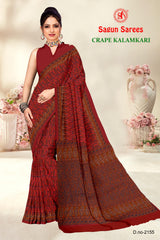 CRAPE KALAMKARI Cotton Kalamkari Printed Saree with Designer Border - 8 Pcs Set