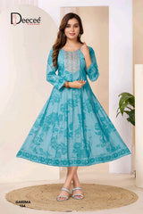 Deecee Meraki Roman Silk Foil Print Flared Kurti - 6 PCS Set