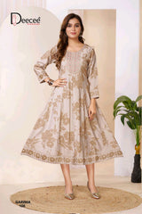 Deecee Meraki Roman Silk Foil Print Flared Kurti - 6 PCS Set