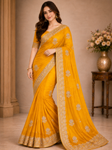 Designer Gold Satar Fabric Saree 5 Pcs Set With Zari Weaving Bootie & Rich Zari Border – Party Wear Collection-M.R. Saree Emporium