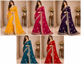Designer Gold Satar Fabric Saree 5 Pcs Set With Zari Weaving Bootie & Rich Zari Border – Party Wear Collection-M.R. Saree Emporium