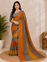 Ek Stree Glory Premium Chiffon Printed Saree with Running Blouse - 6 Pcs Set
