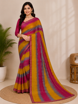 Ek Stree Glory Premium Chiffon Printed Saree with Running Blouse - 6 Pcs Set