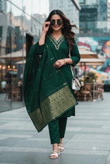 Florina Women's Roman Silk Kurti Set with Muslin Jacquard Silk Dupatta