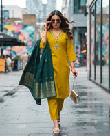 Florina Women's Roman Silk Kurti Set with Muslin Jacquard Silk Dupatta