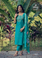 Girnar Dhvani Vol 01 Roman Silk Suit Set - Embroidered Kurti Pant Dupatta Set for Women