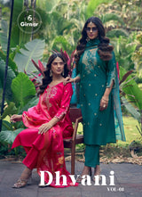 Girnar Dhvani Vol 01 Roman Silk Suit Set - Embroidered Kurti Pant Dupatta Set for Women