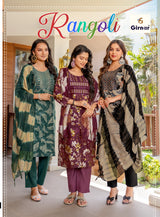Girnar Rangoli Vol-1 Kurti Pant Dupatta Set - 3 PCS Catalog - 8 Designs - M.R. Saree Emporium