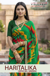 HARITALIKA Sawan Special Green Moss Georgette Saree with Designer Border - 8 Pcs Set