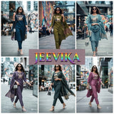 Jeevika Roman Fabric Kurti Pant Set with Silk Dupatta - 6 PCS Set