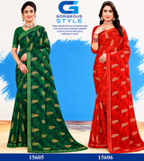 EkStree - Chintal Georgette Printed Saree 8 Pcs Set With Blouse - Daily & Festival Wear Collection - M.R. Saree Emporium