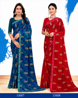 EkStree - Chintal Georgette Printed Saree 8 Pcs Set With Blouse - Daily & Festival Wear Collection - M.R. Saree Emporium