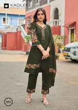 Kadlee Aamira Dhabu Cotton Thread Work Kurti Pant Dupatta Set - Designer Ethnic Wear 4 Pc Set - M.R. Saree Emporium