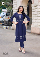 Kadlee Queen Rayon Kurti Set - 6 PCS Set - Thread Work Kurti With Bottom - M.R. Saree Emporium