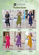 Kadlee Queen Rayon Kurti Set - 6 PCS Set - Thread Work Kurti With Bottom - M.R. Saree Emporium