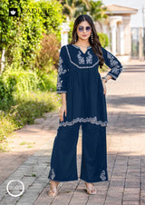 Kadlee Helisha Rayon Co-Ord Set With Thread Work - 4 PCS Set - Designer Kurti Pant Set - M.R. Saree Emporium