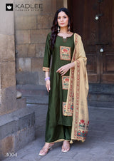 Kadlee Royal Queen Gajji Silk Handwork Kurti Set with Chanderi Dupatta