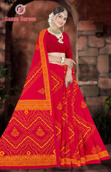 KASHISH CHUNDRI Cotton Bandhani Printed Saree with Designer Border - 10 Pcs Set