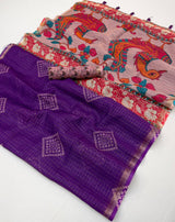 Kazari Viona Linen Zari Weaving Saree Set Wholesale