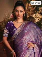 Fancy Party Wear Saree with Hand Work Border & Designer Blouse