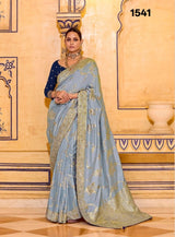 Kimora RajMahal Pure Banarasi Crap Silk Saree with Designer Blouse | Wedding & Festive Wear