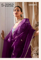 Kimora Rangat Vol 3 Fancy Tissue Saree - Designer Contrast Handwork Blouse Set 5 Pcs Set