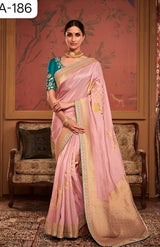 RajYog Kimora Sindhuri Maharani Pure Soft Dola Silk Saree with Embroidered Blouse - 4 Pcs Set - Wholesale