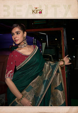 Kira Kanya Pure Silk Saree (5 Pcs Set) with Woven Pallu, Border & Designer Embroidered Blouse
