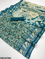 Kashmira Malmal Cotton Kalamkari Print Saree with Zari Stripe Border-8 Pcs Set-M.R. Saree Emporium