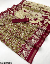 Kashmira Malmal Cotton Kalamkari Print Saree with Zari Stripe Border-8 Pcs Set-M.R. Saree Emporium