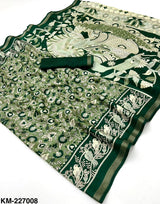 Kashmira Malmal Cotton Kalamkari Print Saree with Zari Stripe Border-8 Pcs Set-M.R. Saree Emporium