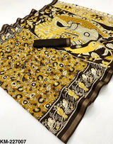Kashmira Malmal Cotton Kalamkari Print Saree with Zari Stripe Border-8 Pcs Set-M.R. Saree Emporium